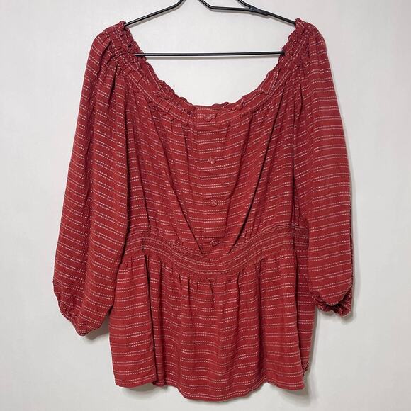 Lane Bryant Blouse Women's 18/20 Striped Peasant Scoop Neck Peplum Top BOHO - Picture 1 of 9
